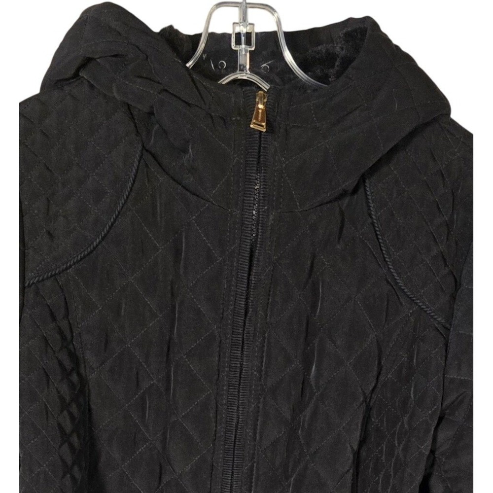 Laundry by Shelli Segal Women Black Quilted Hooded Full Zip‎ Winter Jacket Large